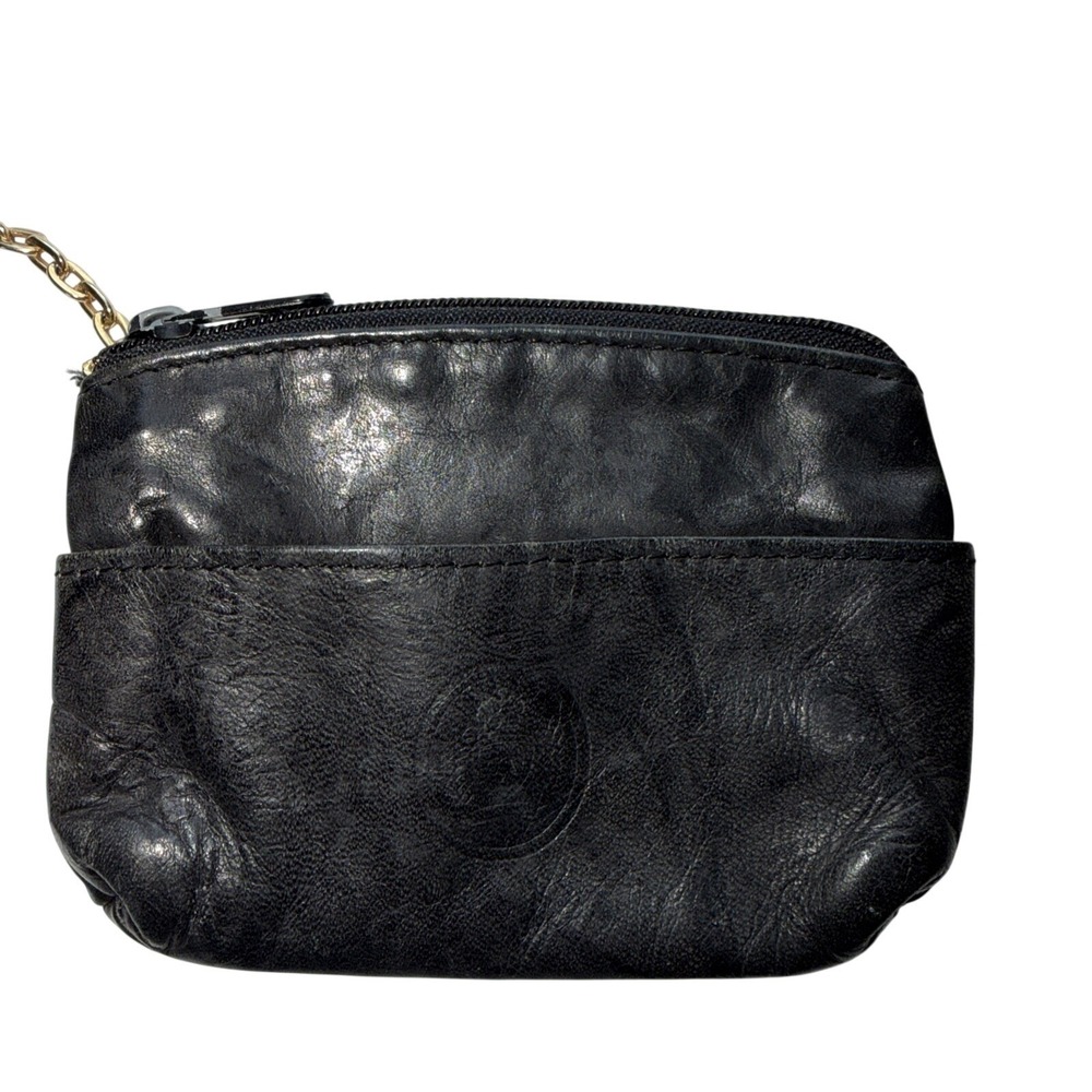 Mundi Black Leather Change Purse‎ 4.25" x 3.5" w/Key Ring Convenience